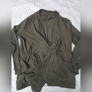 BlankNYC Suede Drape Cardigan Jacket Olive Green